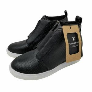 Youngdemo Womens Platform Sneakers Black High Top